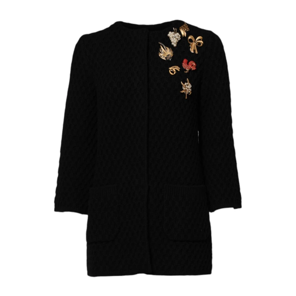 Dolce & Gabbana Black Cashmere Quilted Embellished Jacket - IT36|XXS - Image 2