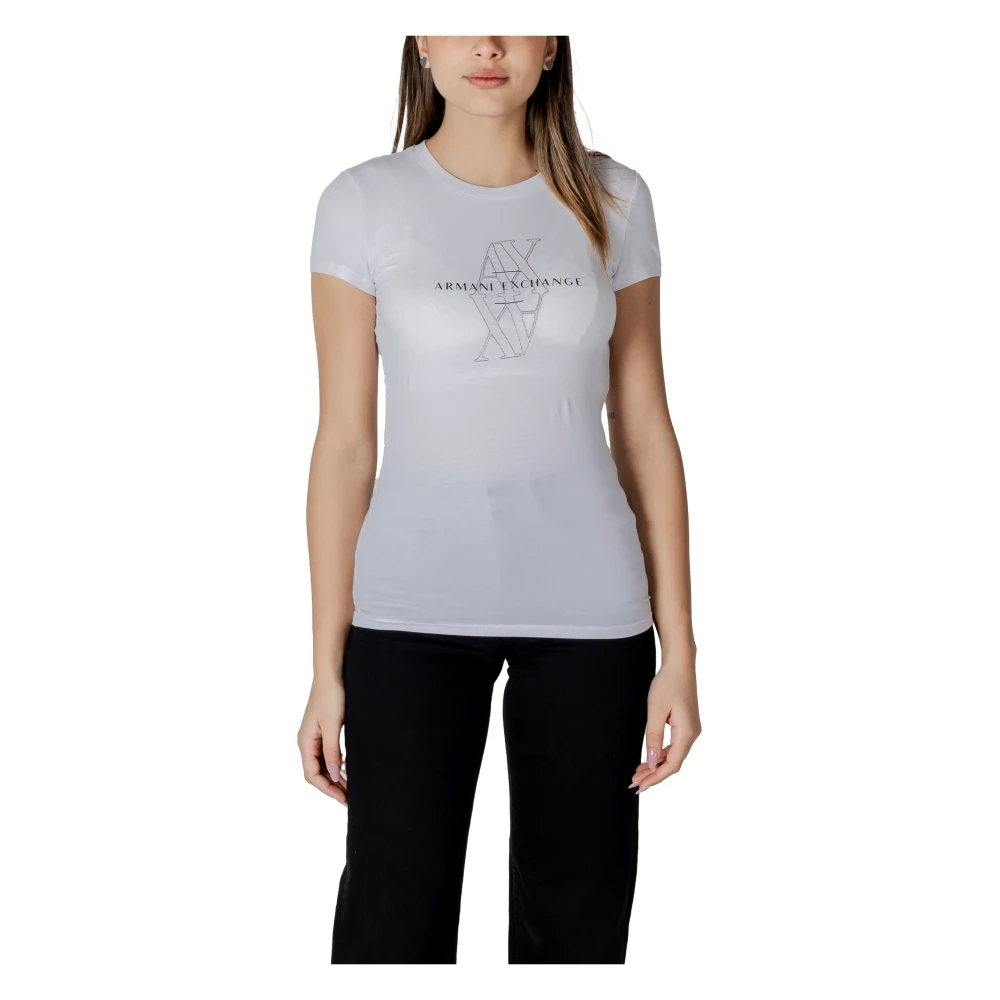 Armani Exchange Women's White Printed Round Neck T-Shirt