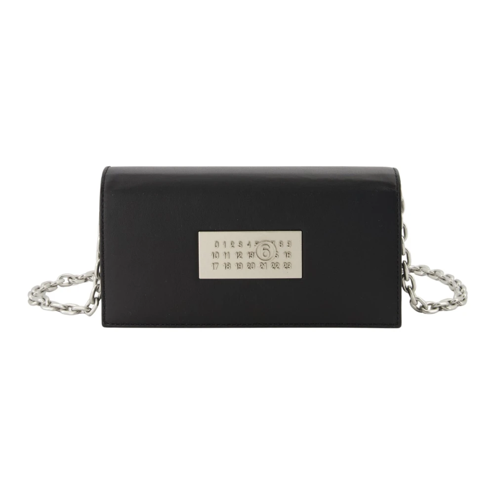 MM6 Maison Margiela Zwarte leren kettingportemonnee Lente-Zomer 2025 Black Dames