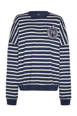 Bomull College Emblem sweatshirt med Breton ränder
