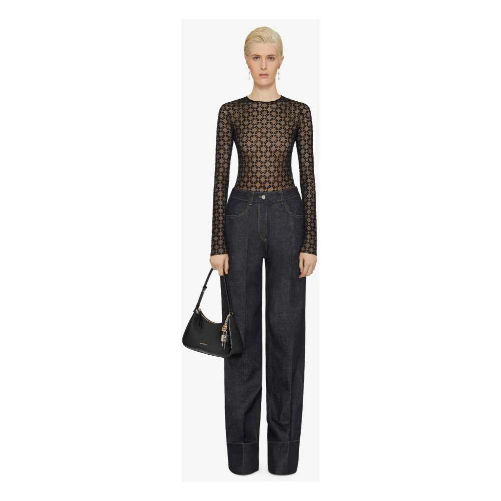 Givenchy Zwarte Tulle Body met Monogrammotief Black Dames