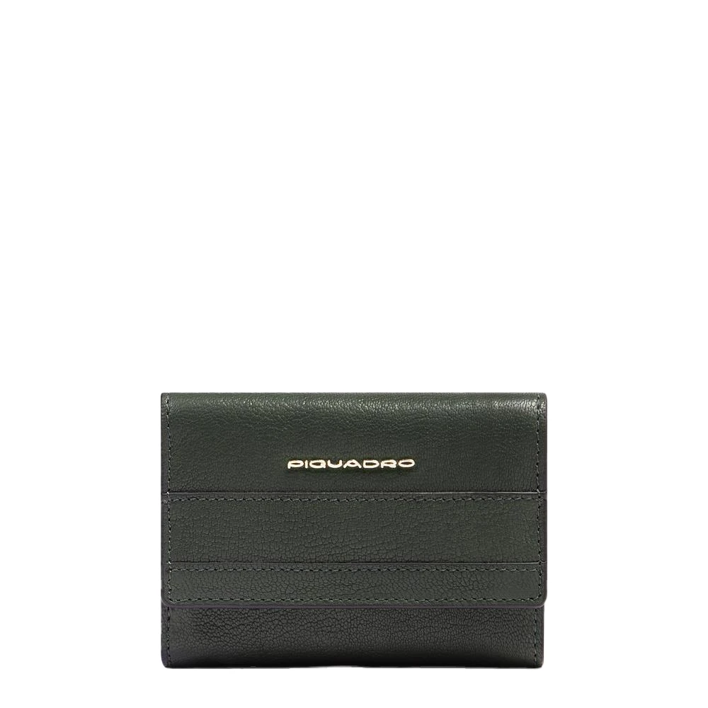 Piquadro Femme Vert Accessoires, Taille: One Size Portefeuille À 3 Volets En Cuir Avec Porte-Cartes De Crédit Et Protection Rfid, Petit Format