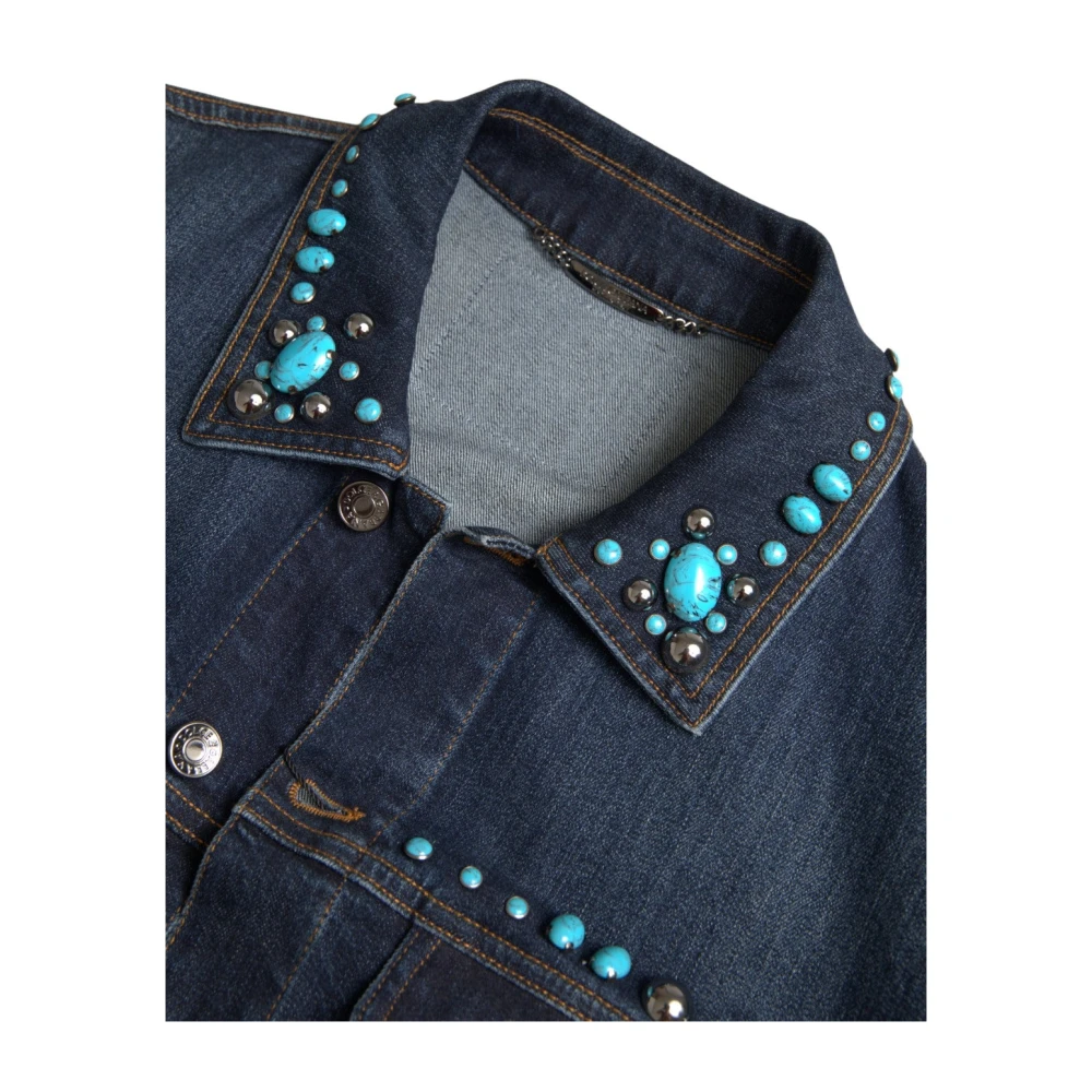 Dolce & Gabbana Turquoise Denim Jack met Versieringen Blue Heren