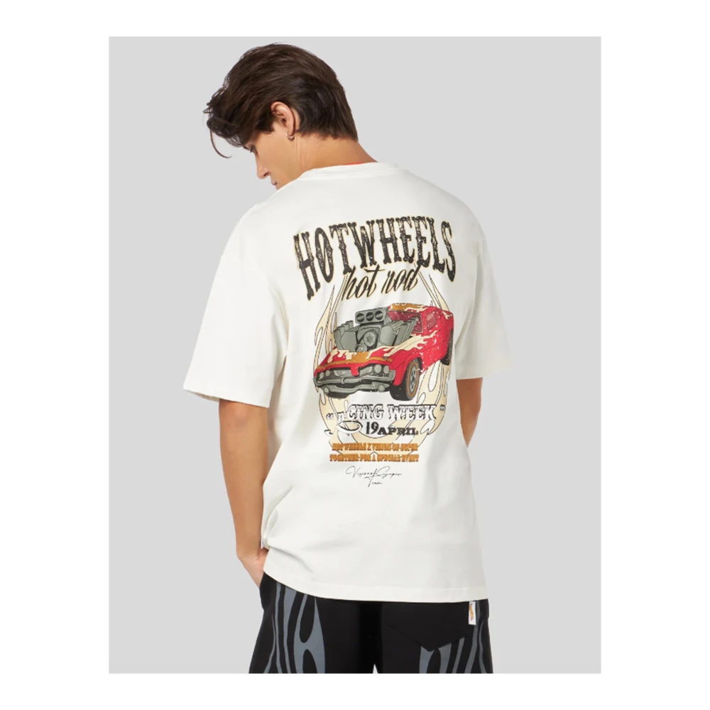 Vision OF Super Wit T-shirt met rode auto print White Heren