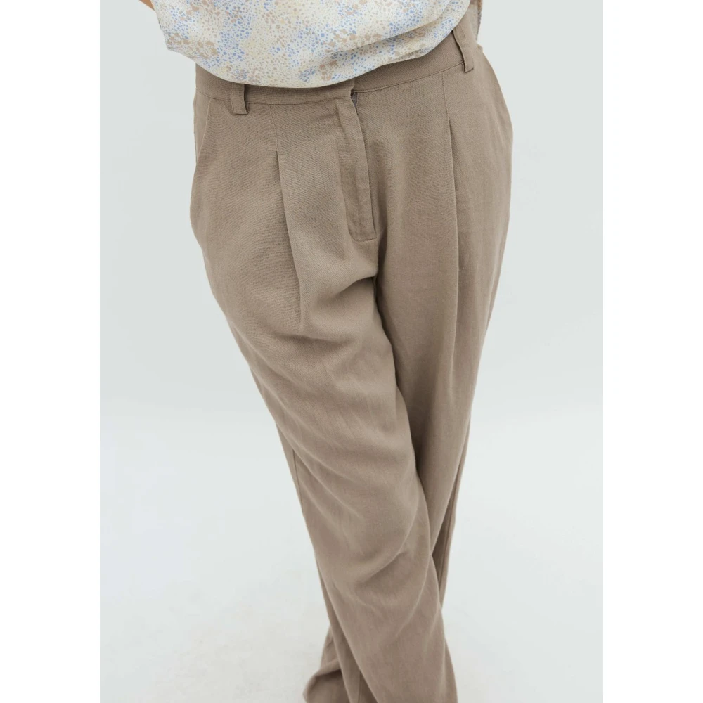 MbyM Taupe Linnen Wijde Pijp Broek Cristiana Beige Dames