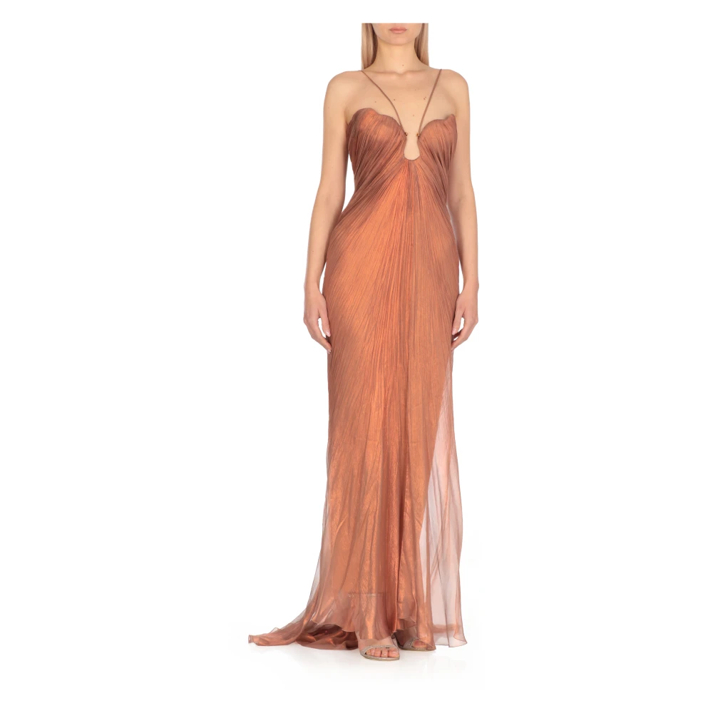 Maria Lucia Hohan Bronzen Zijden Jurk met Bandjes Brown Dames