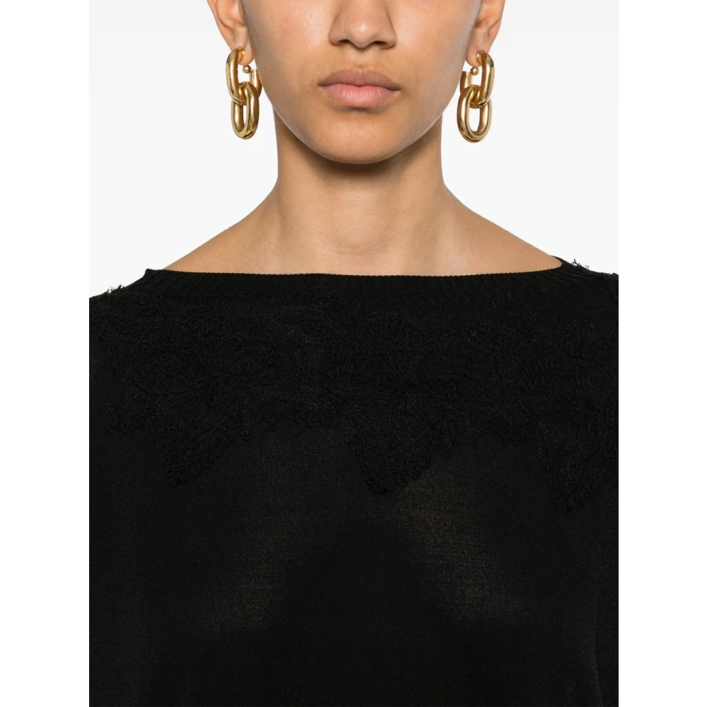 Ermanno Scervino Zwarte Crew Neck Korte Mouwen Trui Black Dames