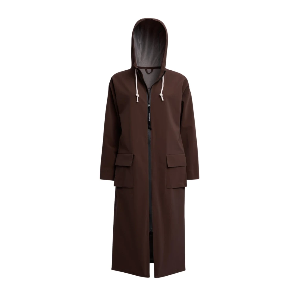 Stutterheim Mat Lang Regenjas met Aqua Guard Rits Brown Dames