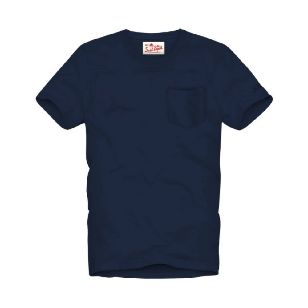 MC2 Saint Barth Blauw Zak T-shirt met Saint Barth Borduurwerk Blue Heren