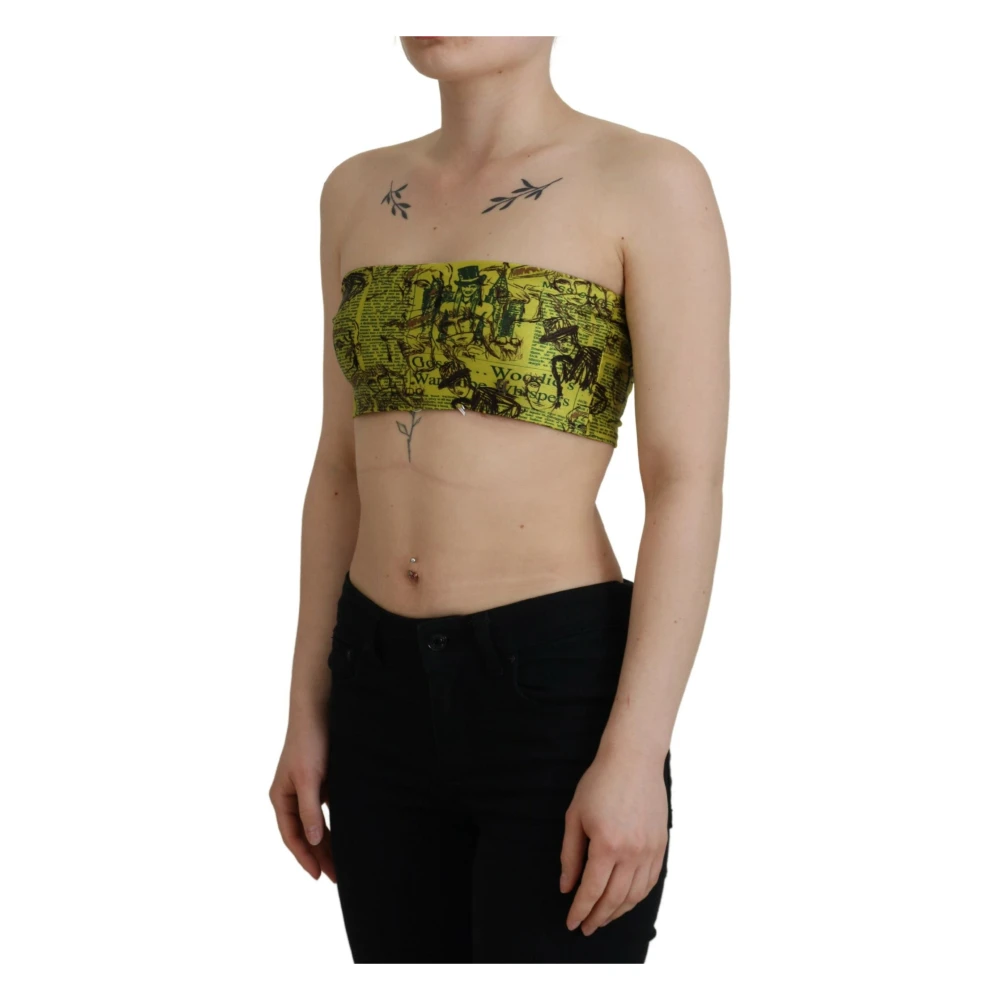 John Galliano Gele Grafische Cropped Top Multicolor Dames
