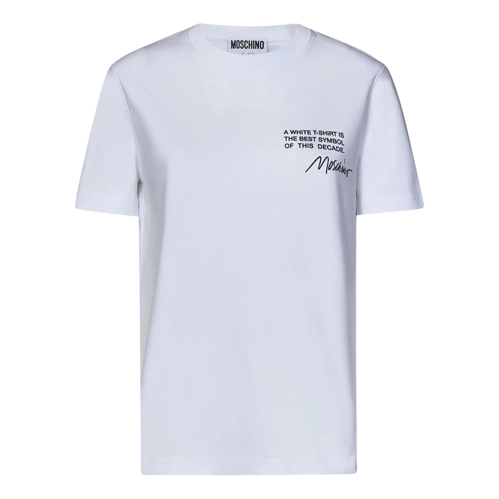 Moschino Witte Ribgebreide Crewneck T-shirts en Polos White Dames