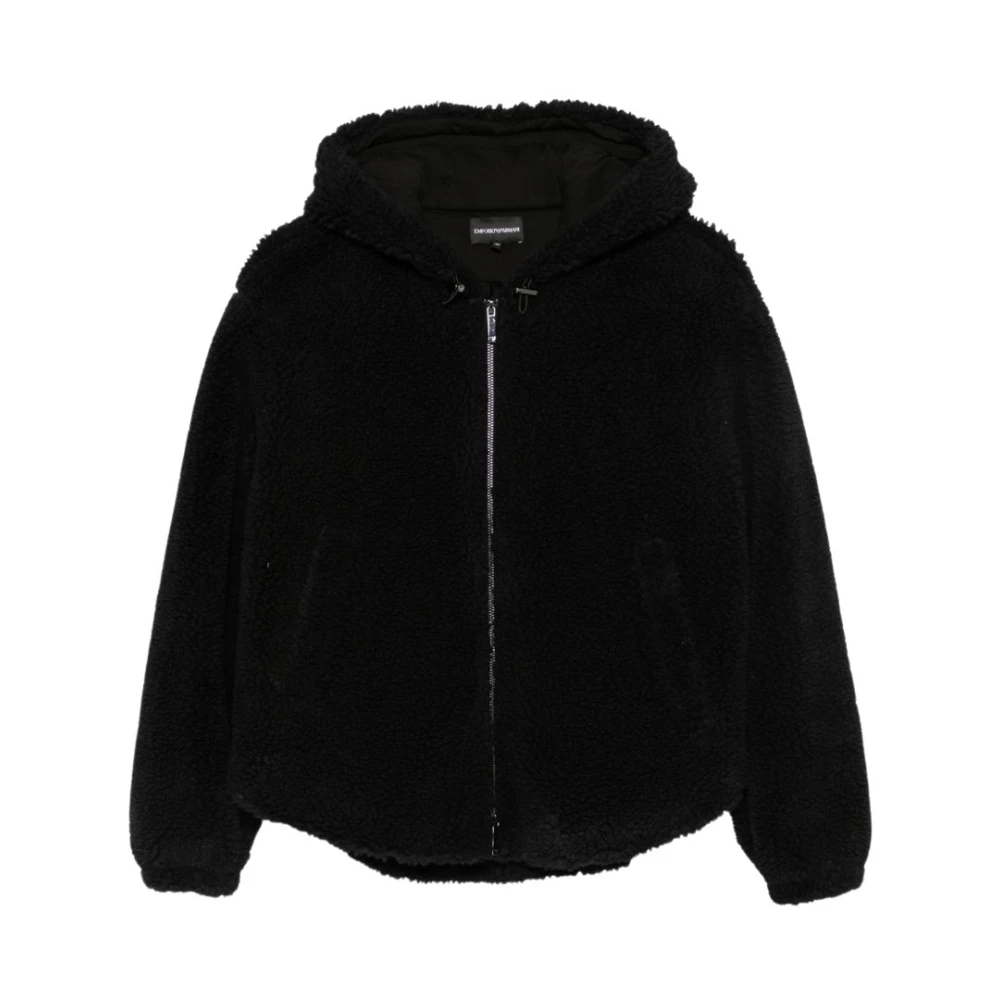 Emporio Armani Textured Hooded Jacket - Female - Hoodies - Black - S - Sweatshirts & Hoodies