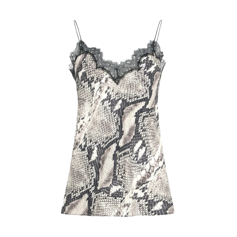 Roberto Cavalli Brown Sleeveless Tops, Female, M, Silk Top With Python Print
