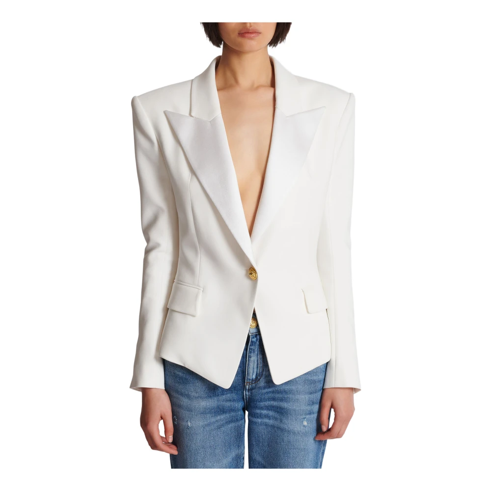 Balmain Enknoop Crepe en Satijnen Jas White Dames