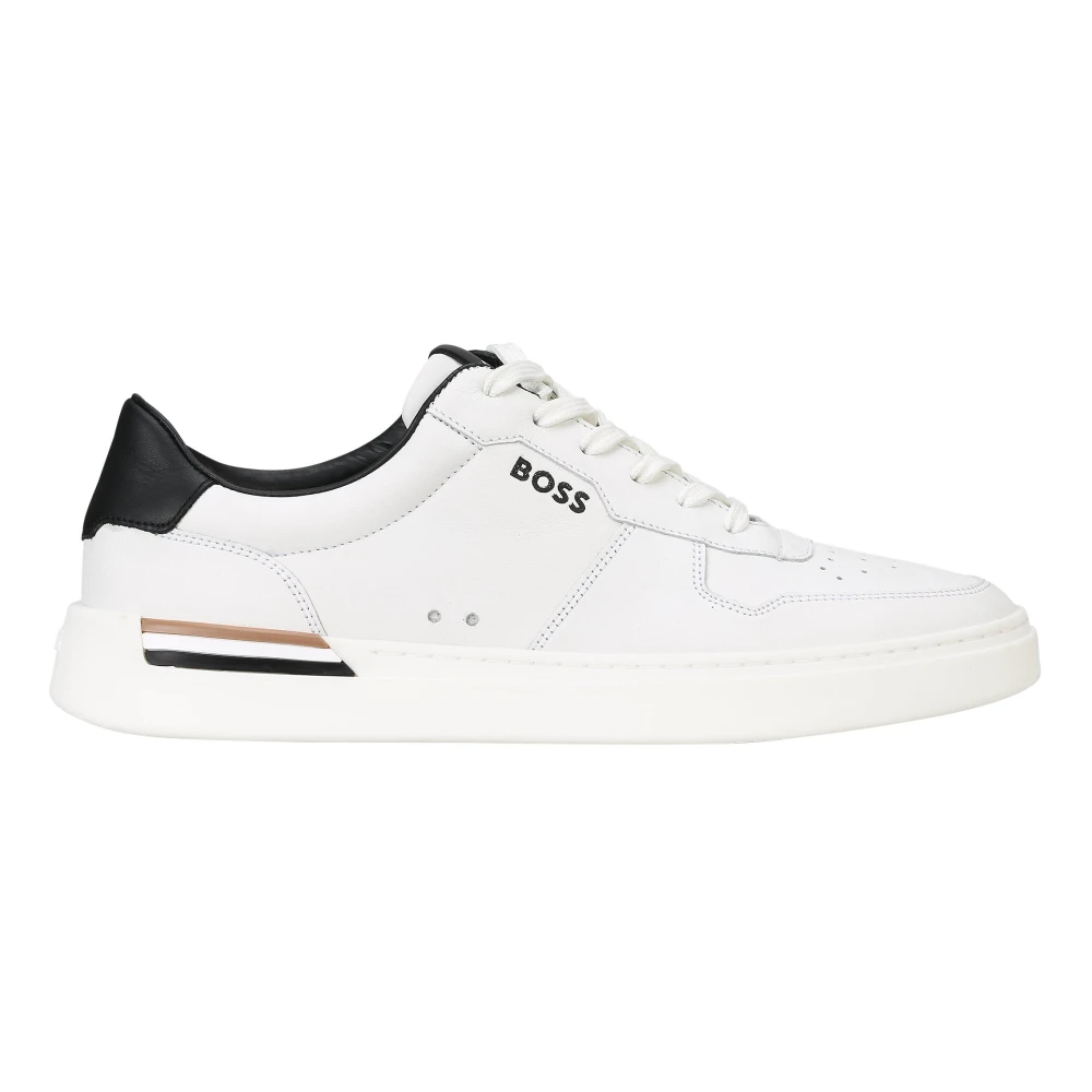 Hugo Leren Cupsole Sneakers met Signature Details Heren Schoenen Wit