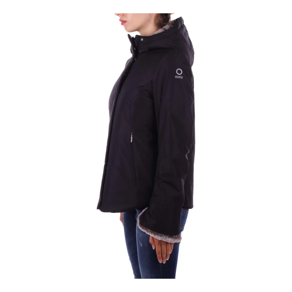Suns Zwarte Hoodie met Rits en Knopen Black Dames