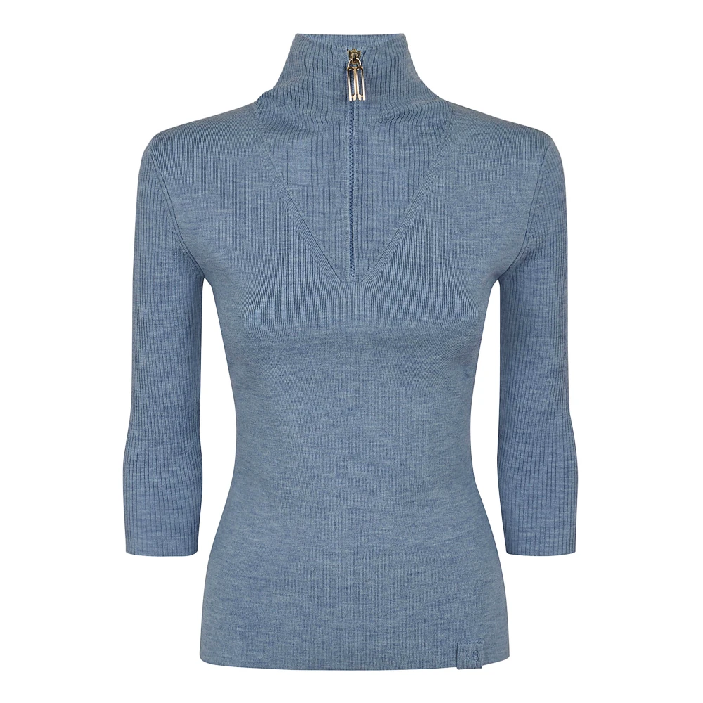 Victoria Beckham Bluebell Half Zip Short Sleeve Top Blue Dames