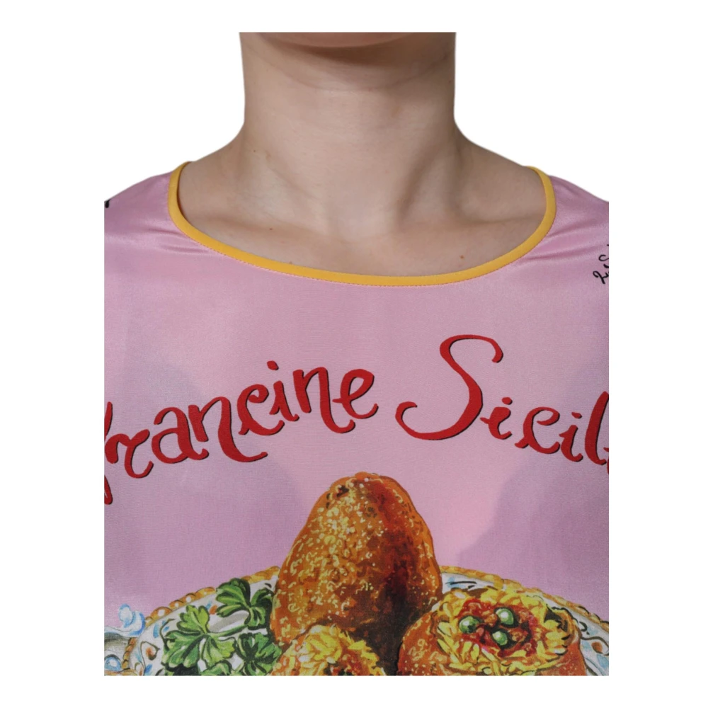 Dolce & Gabbana Zijden Araneine Print Korte Mouw Top Multicolor Dames