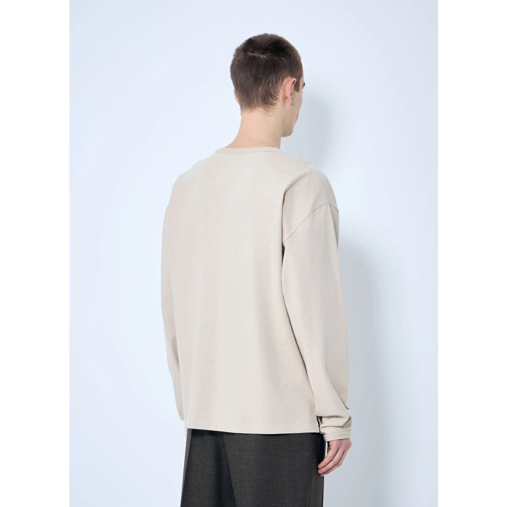 Lemaire Katoenen Ronde Hals Lange Mouw Zak T-shirt Beige Heren