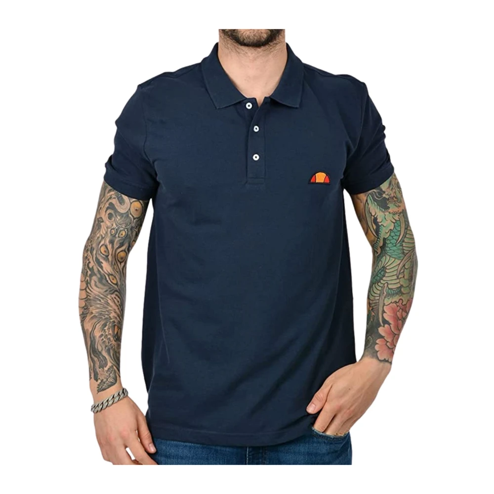 Ellesse Herren Blau Baumwoll-Polohemd Mit Logo-Patch