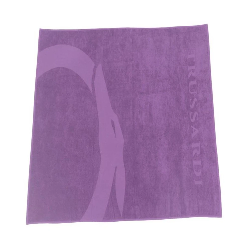 Trussardi Luxe katoenen strandhanddoek met logo Purple Heren