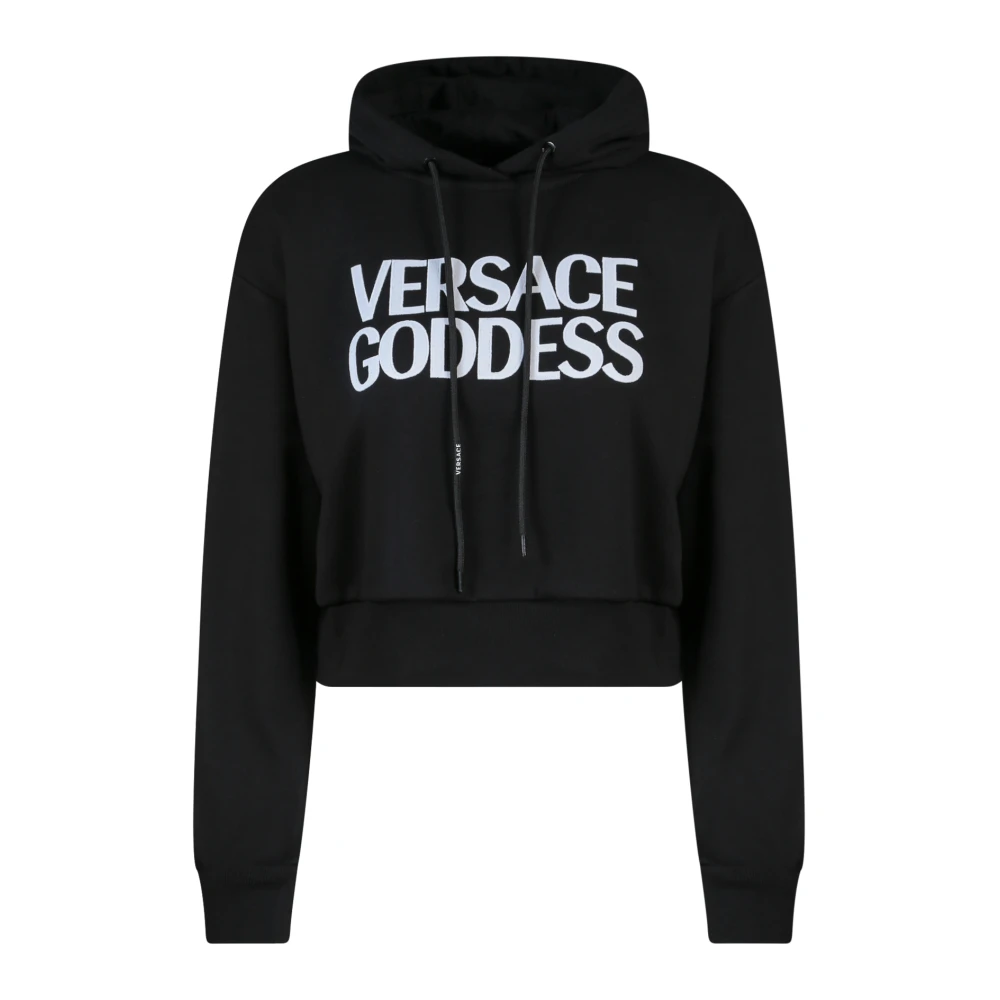 Versace Crop Fit Cotton Hoodie Sweatshirt Black Dames