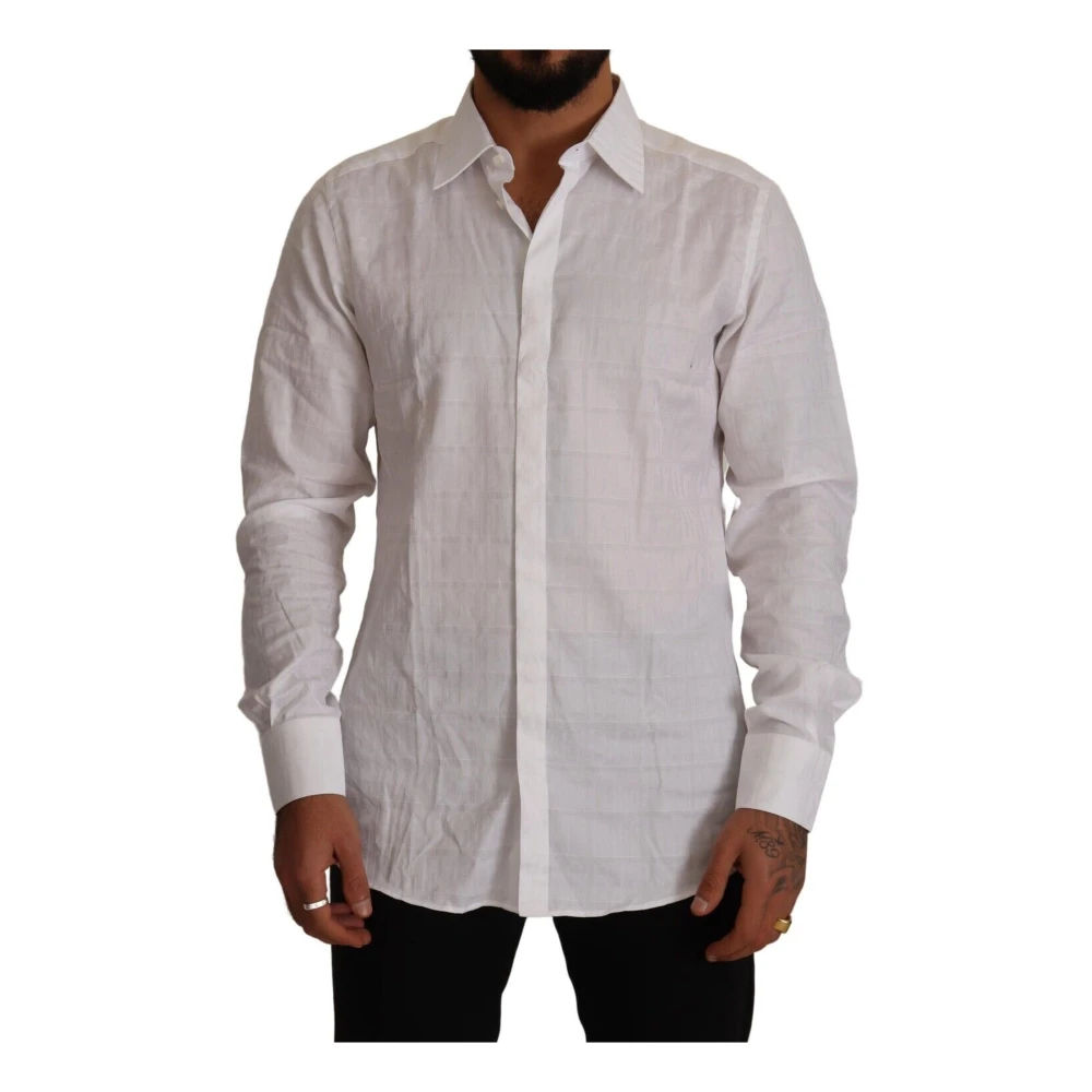 Dolce & Gabbana Men's White Formal Shirts, Xs, Gold Cotton Shirt With Button Down Closure