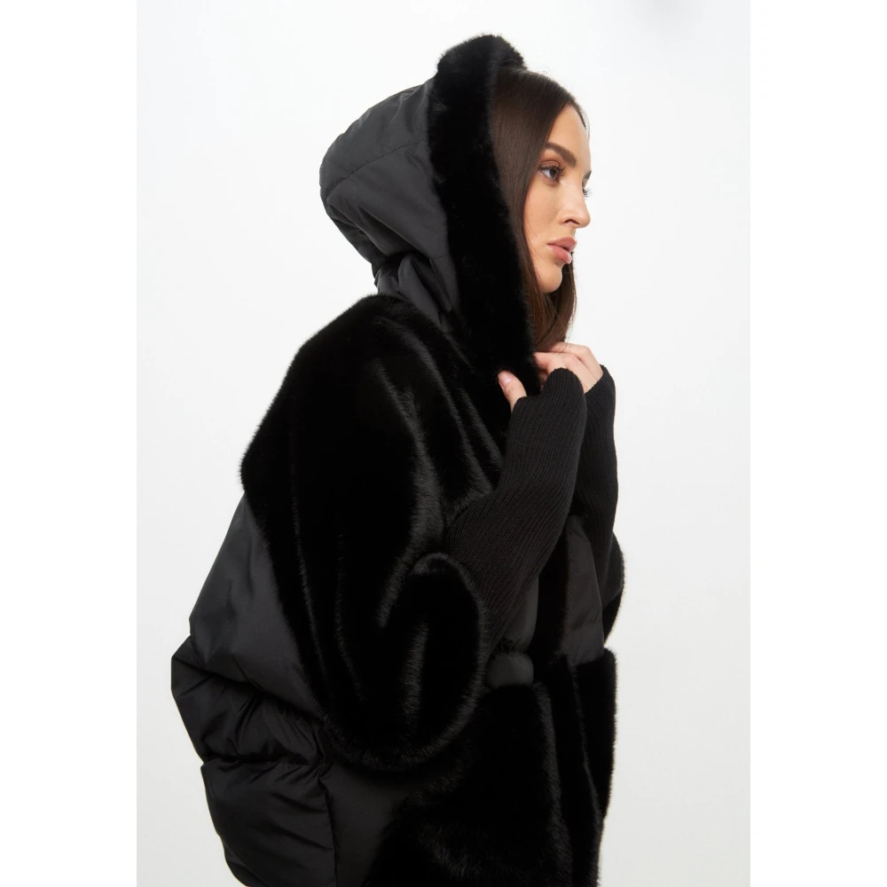 Cesare Gaspari Oversized Faux Fur Jacket Black Dames