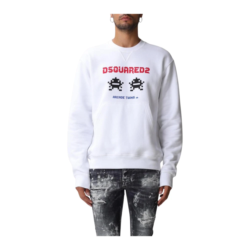Dsquared2 Men's White Pixel Graphic Sweatshirt - Sweatshirts - L - Sweatshirts & Hoodies