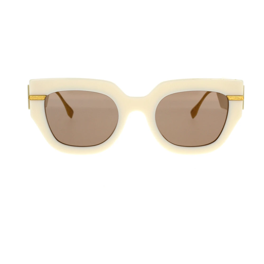 Fendi Glamorösa geometriska solglasögon med bruna organiska linser White, Unisex