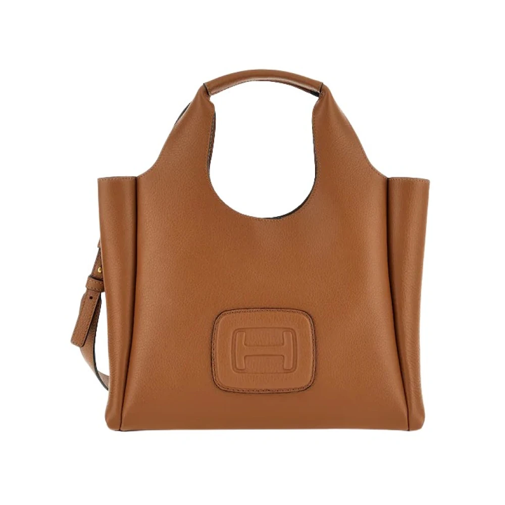 Hogan Gestructureerde leren shopper met Maxi H Brown Dames