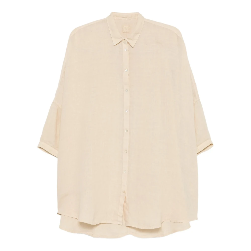 120% Lino Beige Shirts, Female, M, Linen Short Sleeve Shirt