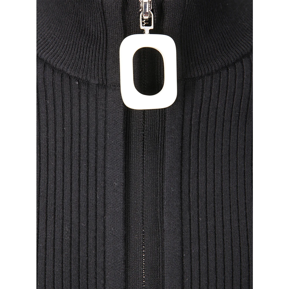 JW Anderson Zwarte Gebreide Cardigan Met Rits Anker Borduurwerk Black Dames