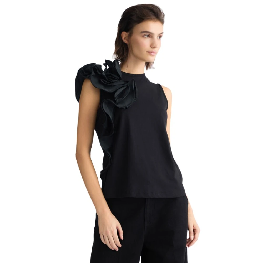 Liu Jo Glamoureuze Zwarte Gedrapeerde Top Black Dames