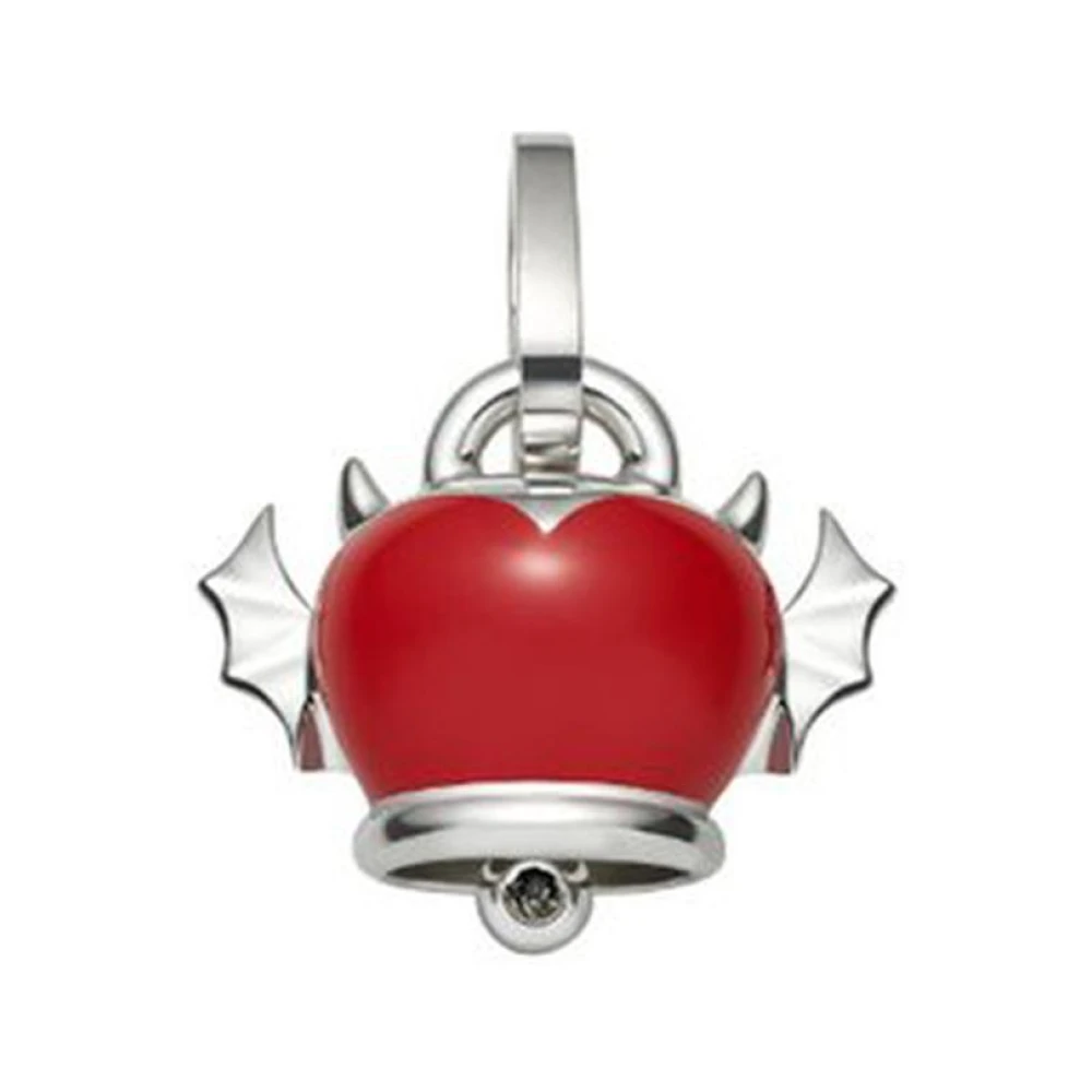 Chantecler Klocka Charm Hänge - Silver, Svart Diamant, Röd Emalj Red, Dam