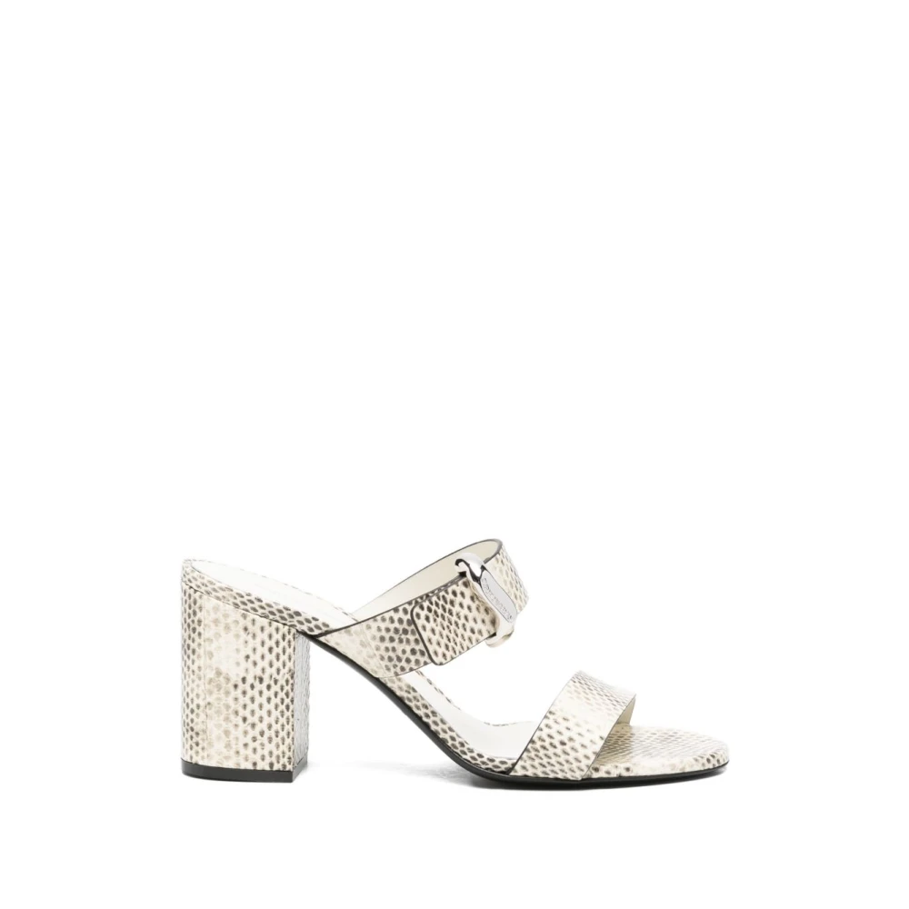 Emporio Armani Women's Gray Heeled Mules, 7 Uk, Leather Mules