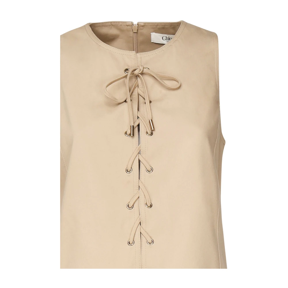 Chloé Beige Mini Pinafore Jurk met Veters Beige Dames