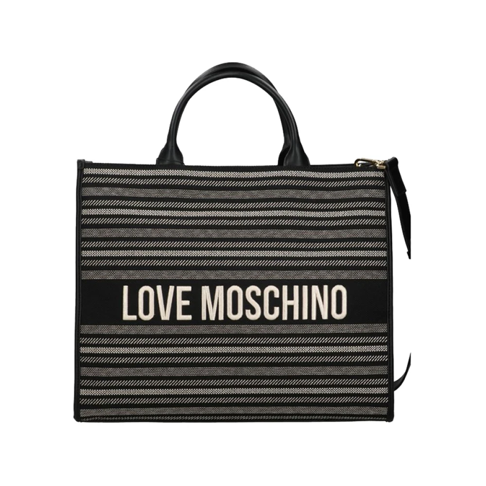 Moschino Elegante Zwarte Handtas met Gouden Logo Black Dames