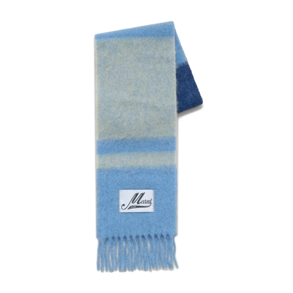 Marni Blårandig Mohair-Ull Sjal Blue, Dam