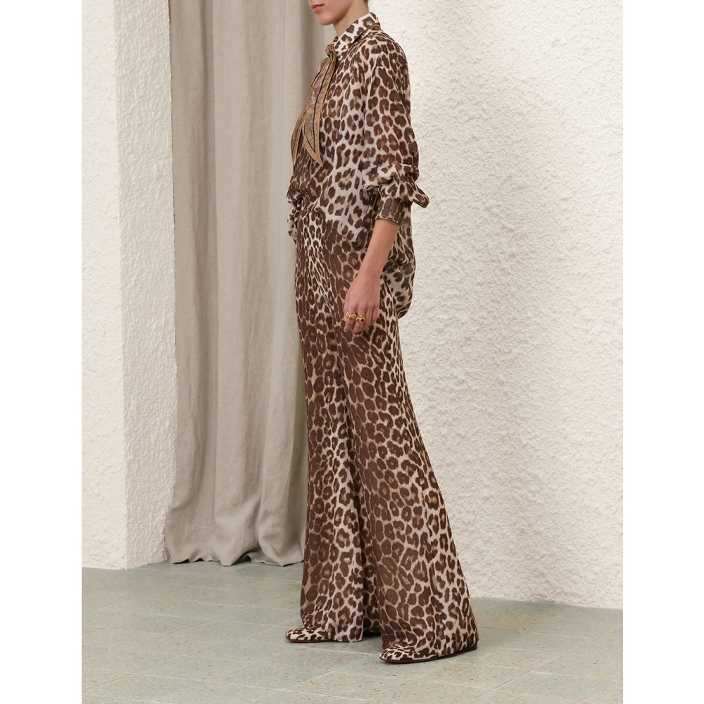 Zimmermann Illustration Flare Pant in Chocolate Leopard Brown Dames