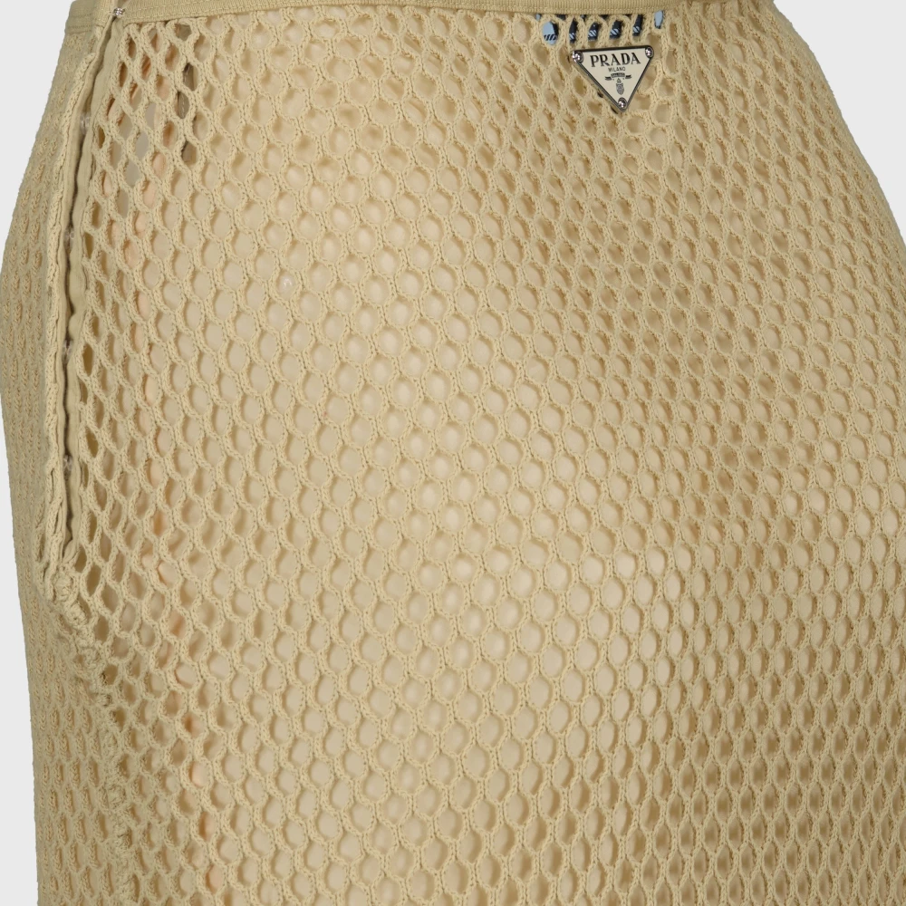 Prada Beige Katoen Mesh Midi Rok Beige Dames
