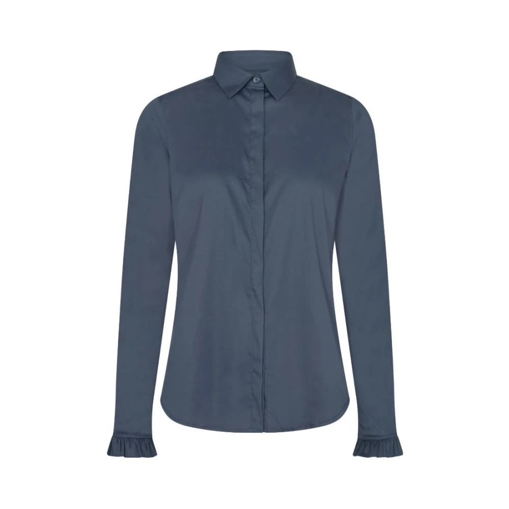 Mos Mosh Blue Flounce Sleeve Cotton Blouse - Dark - Female - Shirts - L - Blouses & Shirts