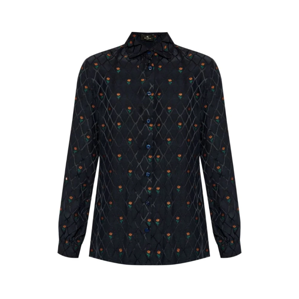 ETRO Navy Blue Rozenprint Shirt Blue Dames