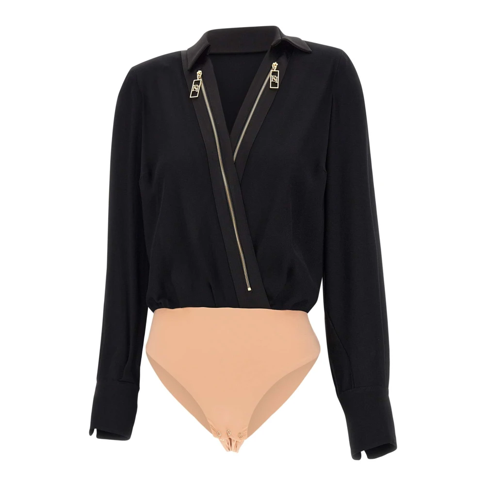 Elisabetta Franchi Zwarte Shirt Bodysuit met Gouden Rits Black Dames