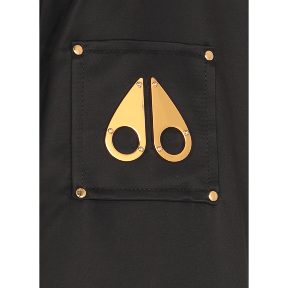 Moose Knuckles Zwarte Gewatteerde Jas met Bont Capuchon Black Heren