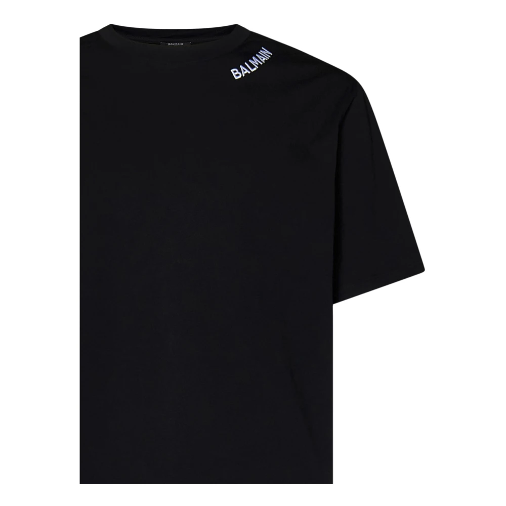 Balmain Zwarte biologisch katoenen T-shirt met geborduurd logo Black Heren