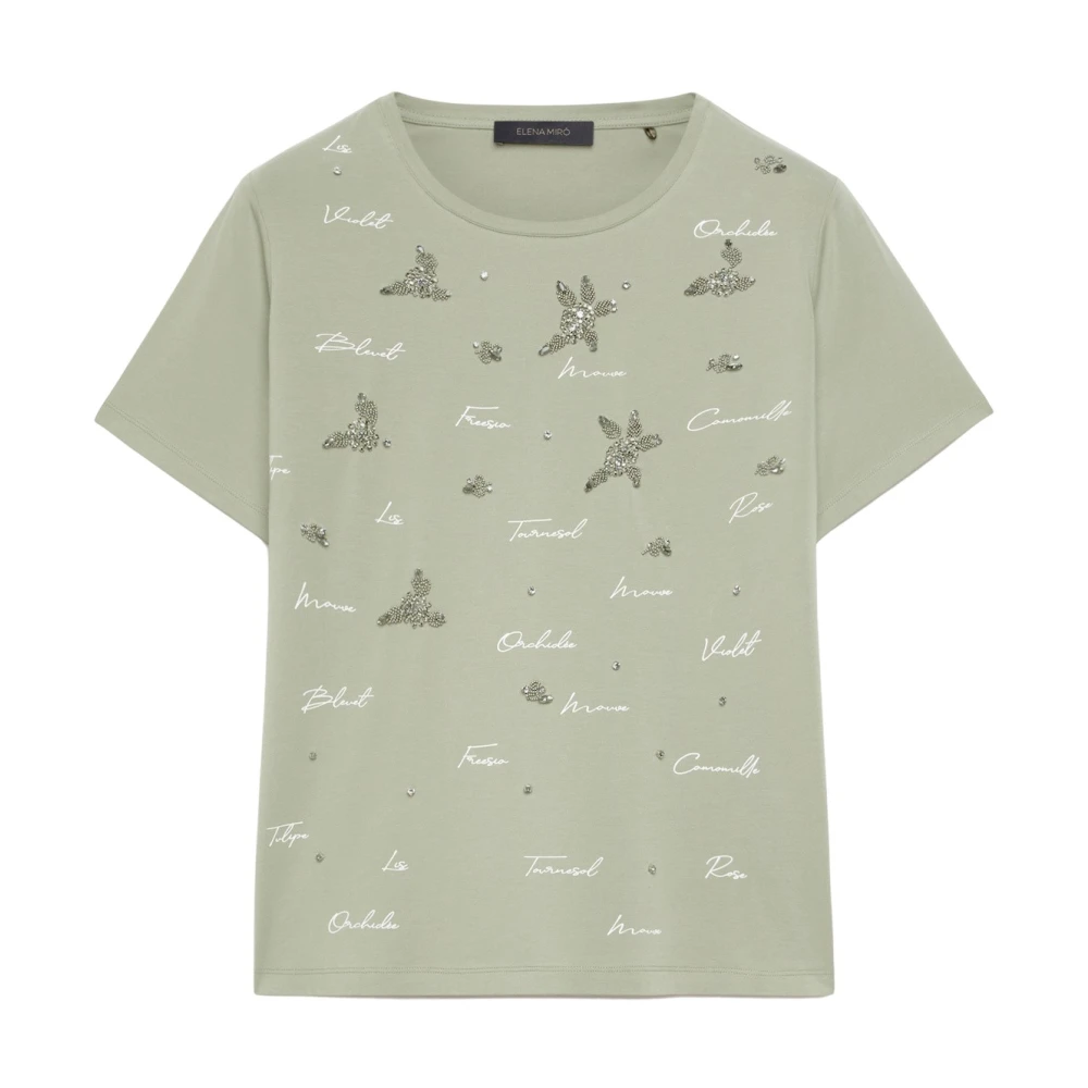 Elena Mirò Bedrukt geborduurd T-shirt Green Dames