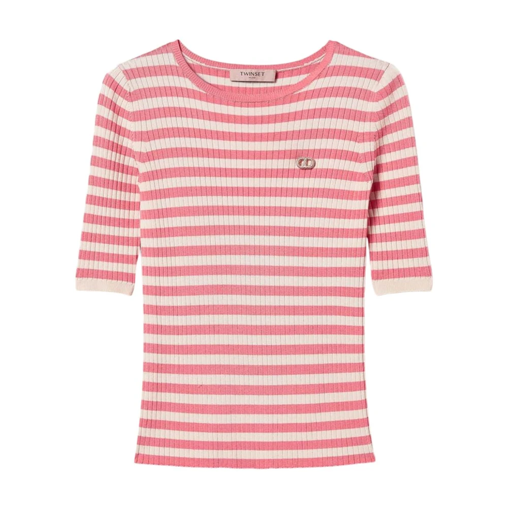 Twinset Witte Crew Neck Sweaters met Logo Multicolor Dames
