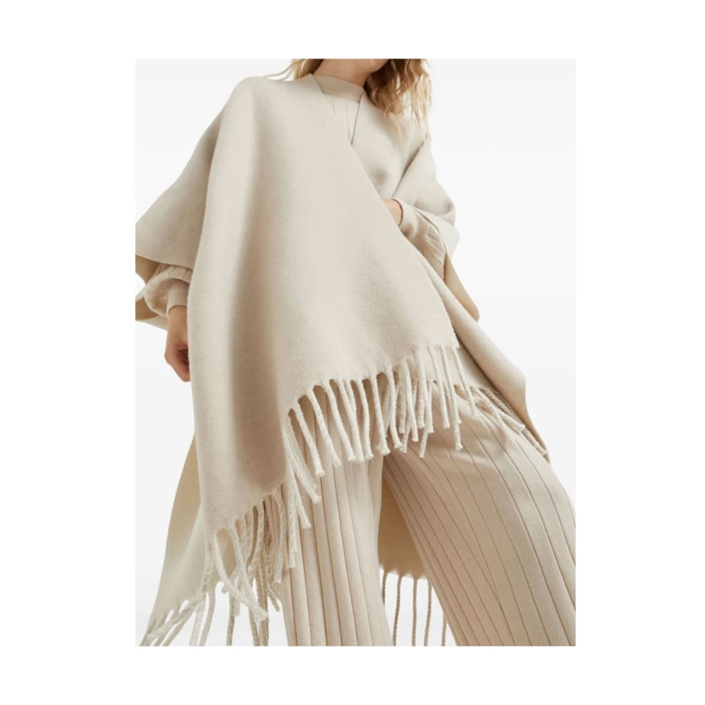 BRUNELLO CUCINELLI Beige Wol-Kasjmiermix Franje Cape Beige Dames