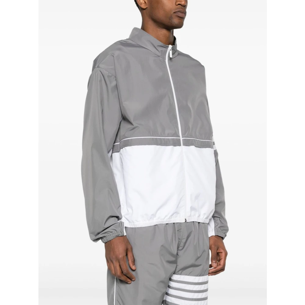 Thom Browne Grijze Colour-Block Jas met Handtekeningstrepen Gray Heren